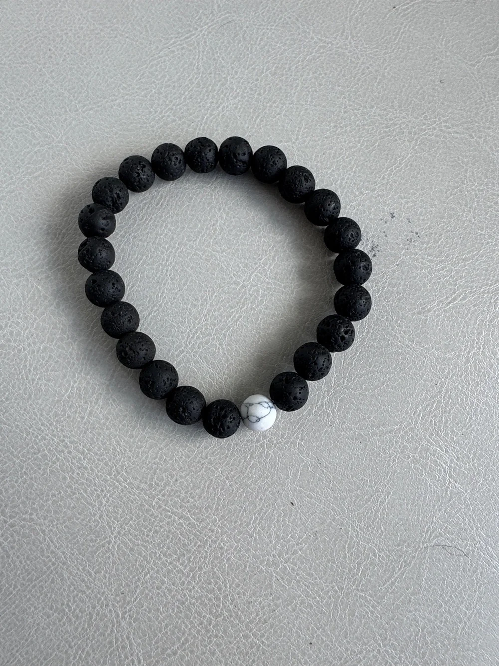 Black Lava Stone Beaded Bracelet with White Accent - Men's Accessory